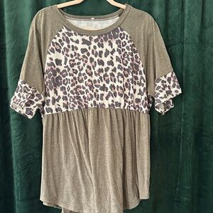 Leopard Print and Olive Green Women's Top